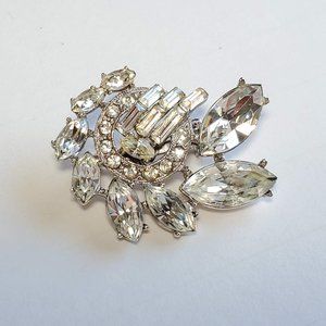 Vintage ORA Prong Set Clear Rhinestone Brooch Pin